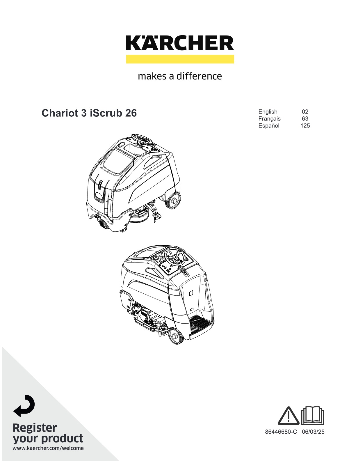 Floor scrubber Chariot™ 3 iScrub 26 + Li-ion + Pad | Kärcher
