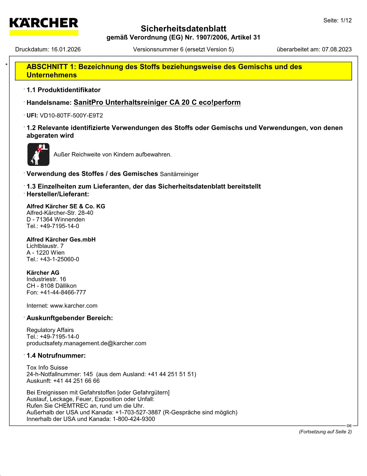 Sicherheitsdatenblatt