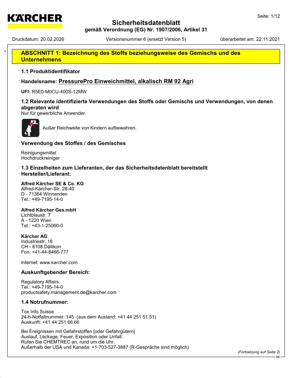 Sicherheitsdatenblatt