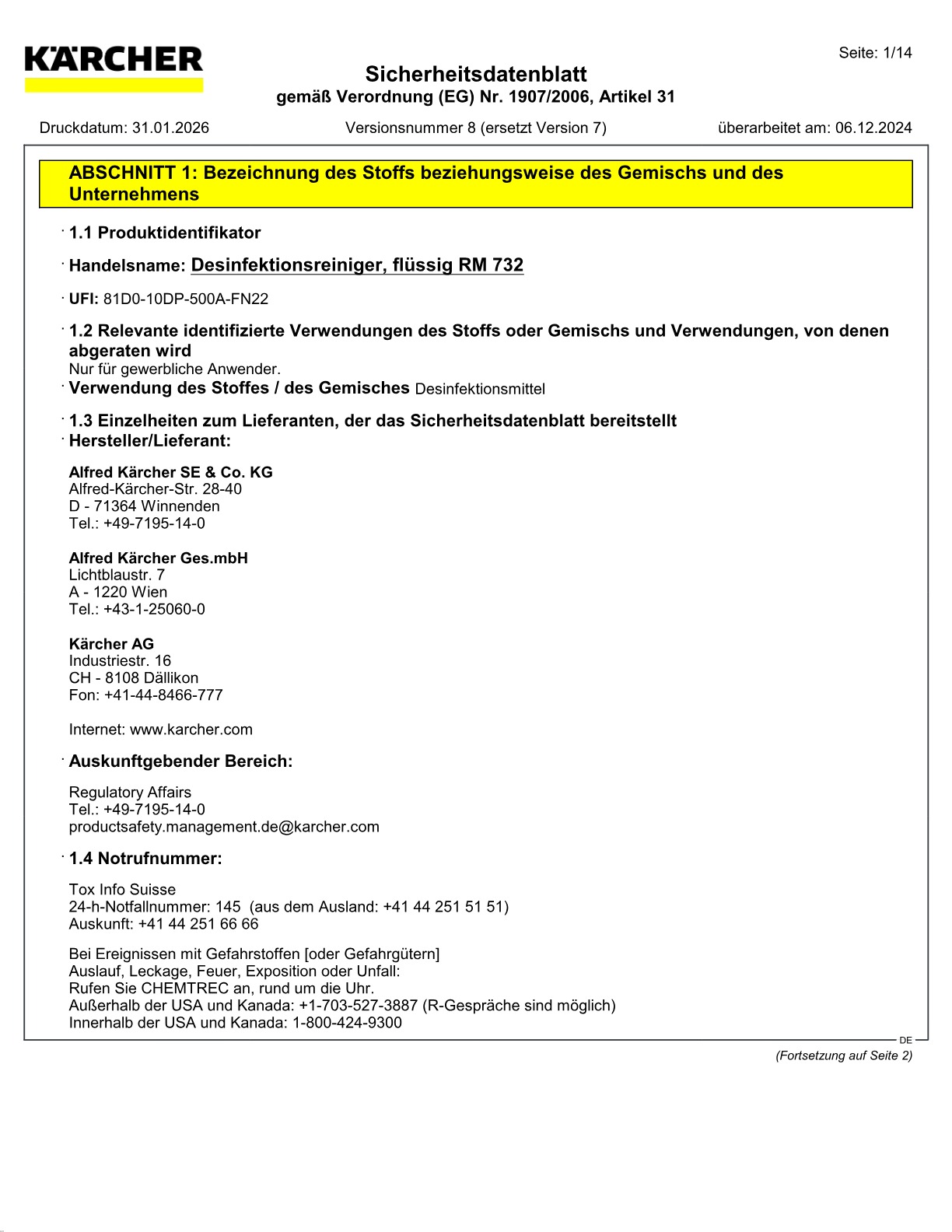 Sicherheitsdatenblatt
