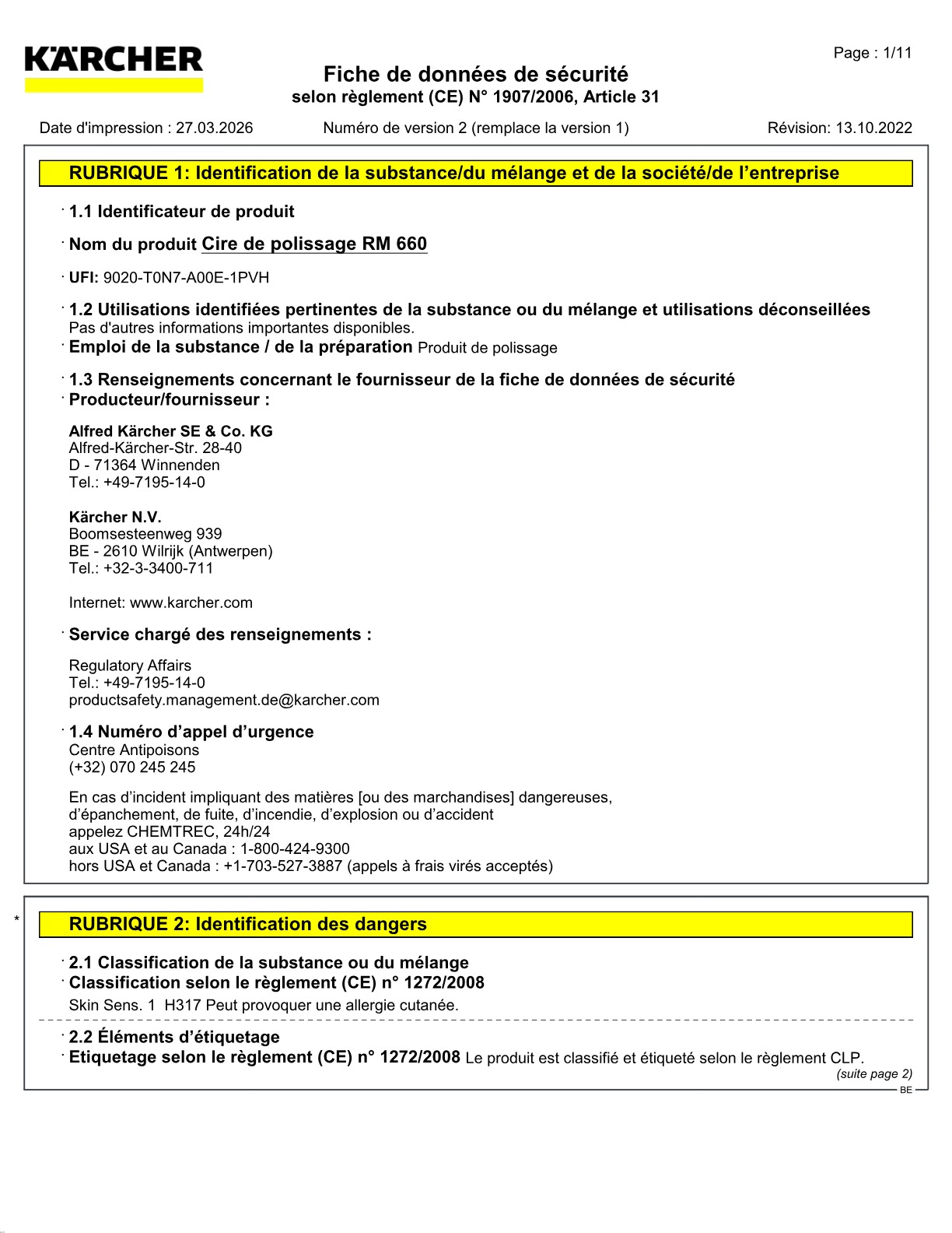 Fiche de données de sécurité