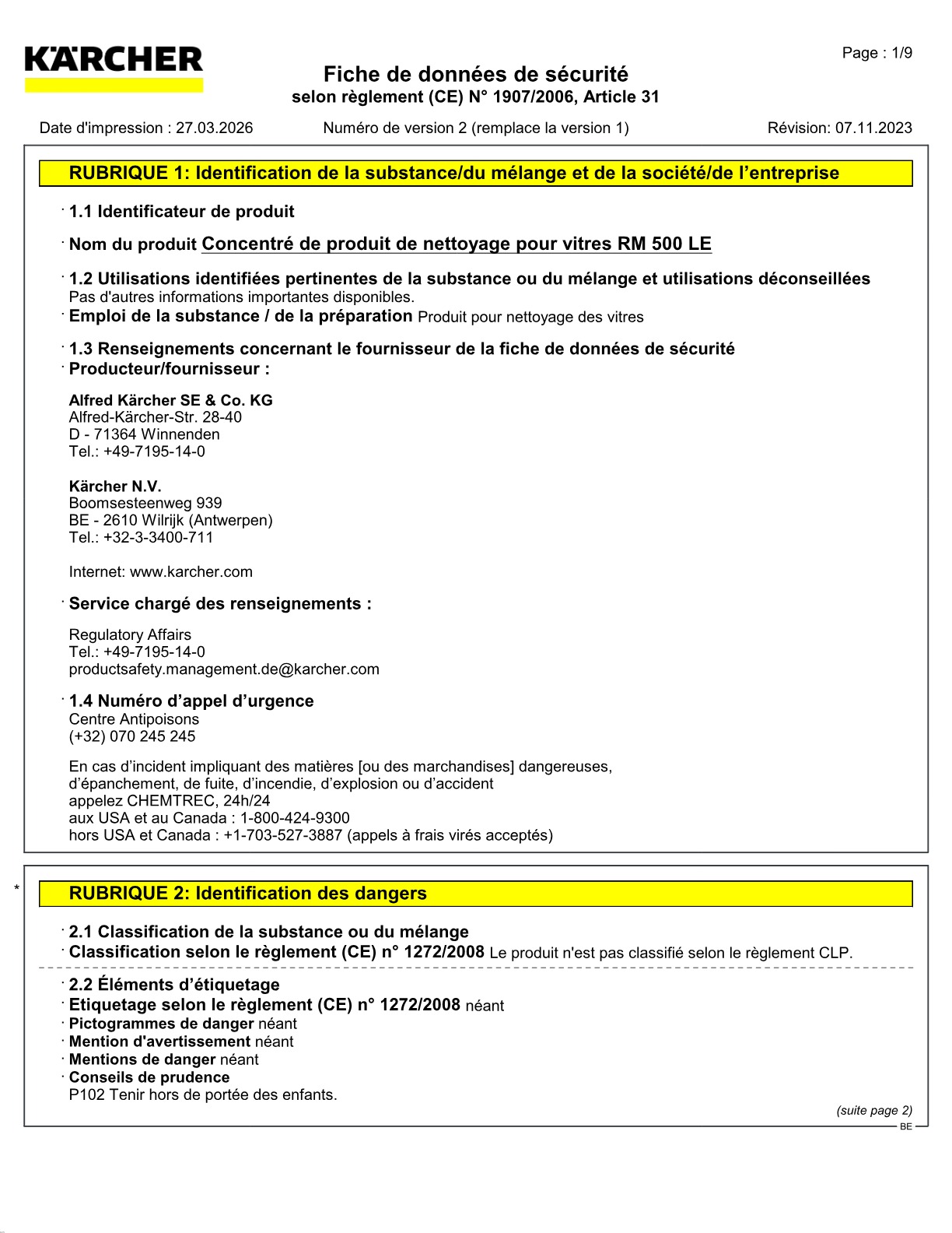 Fiche de données de sécurité