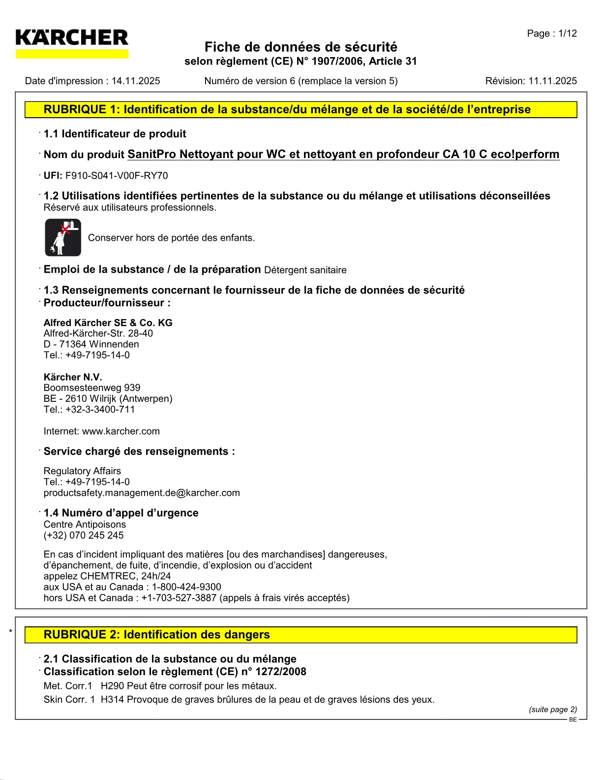 Fiche de données de sécurité