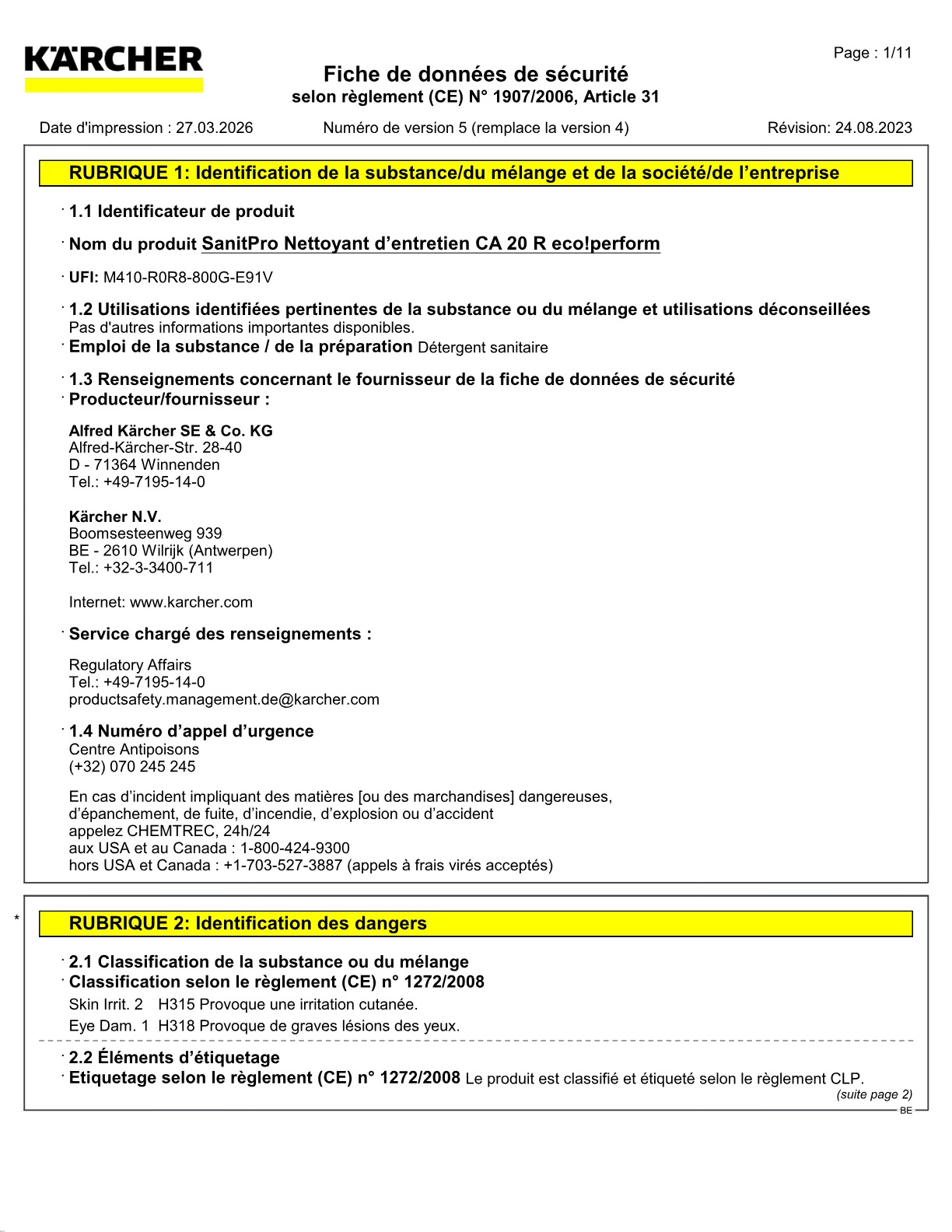 Fiche de données de sécurité