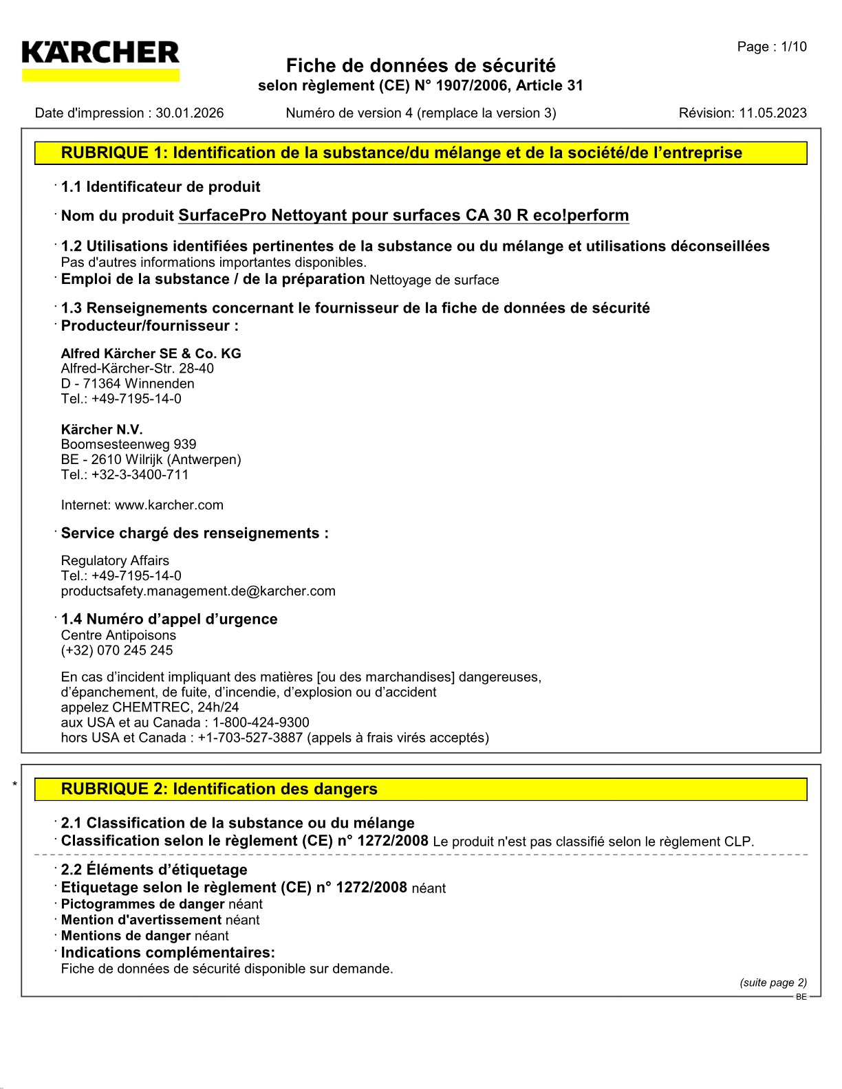Fiche de données de sécurité