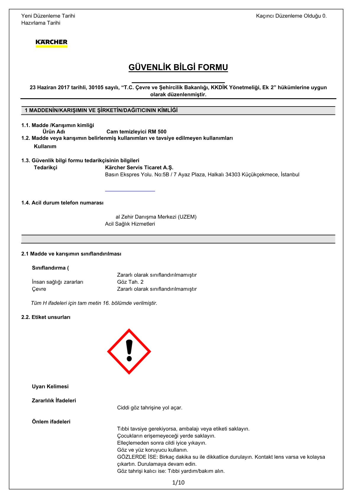 Güvenlik bilgi formu