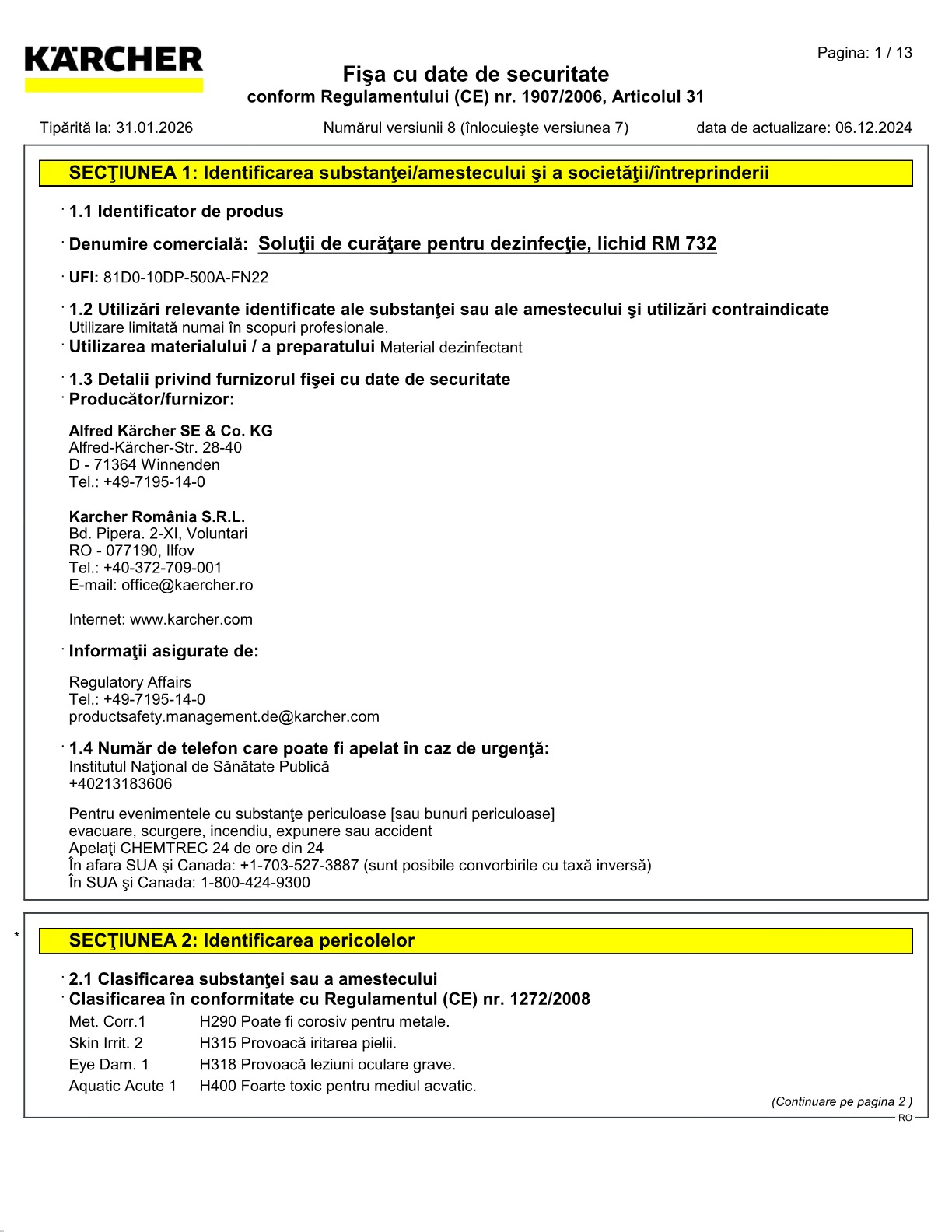 Fișă cu date de securitate