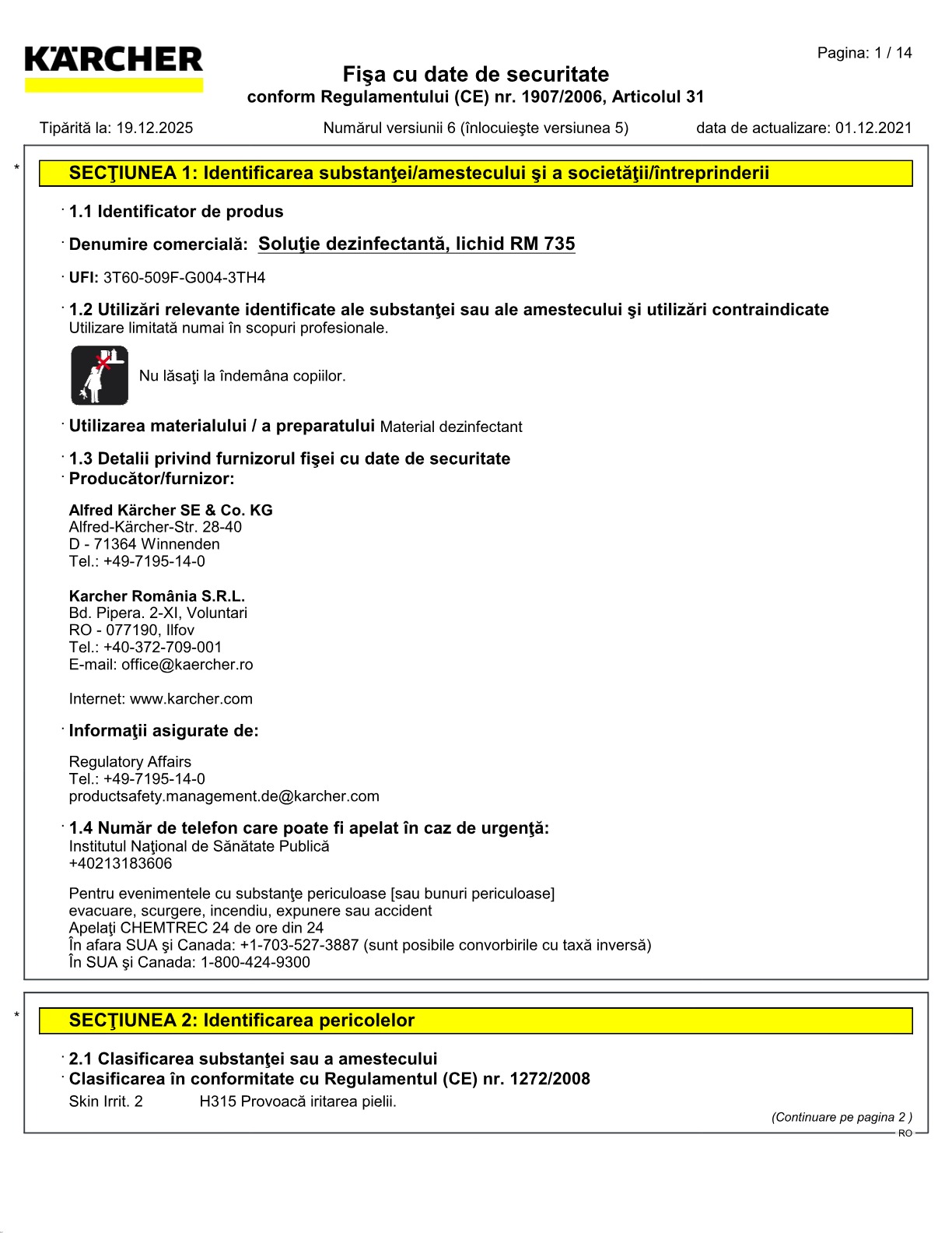 Fișă cu date de securitate